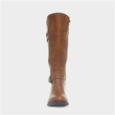 Womens Tan Buckle Knee High Boot