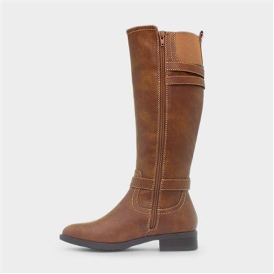Womens Tan Buckle Knee High Boot