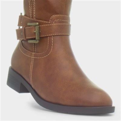 Womens Tan Buckle Knee High Boot