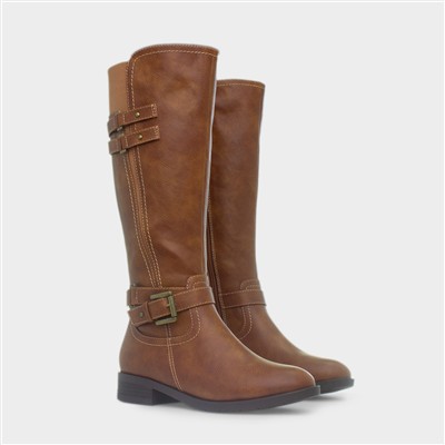 Womens Tan Buckle Knee High Boot