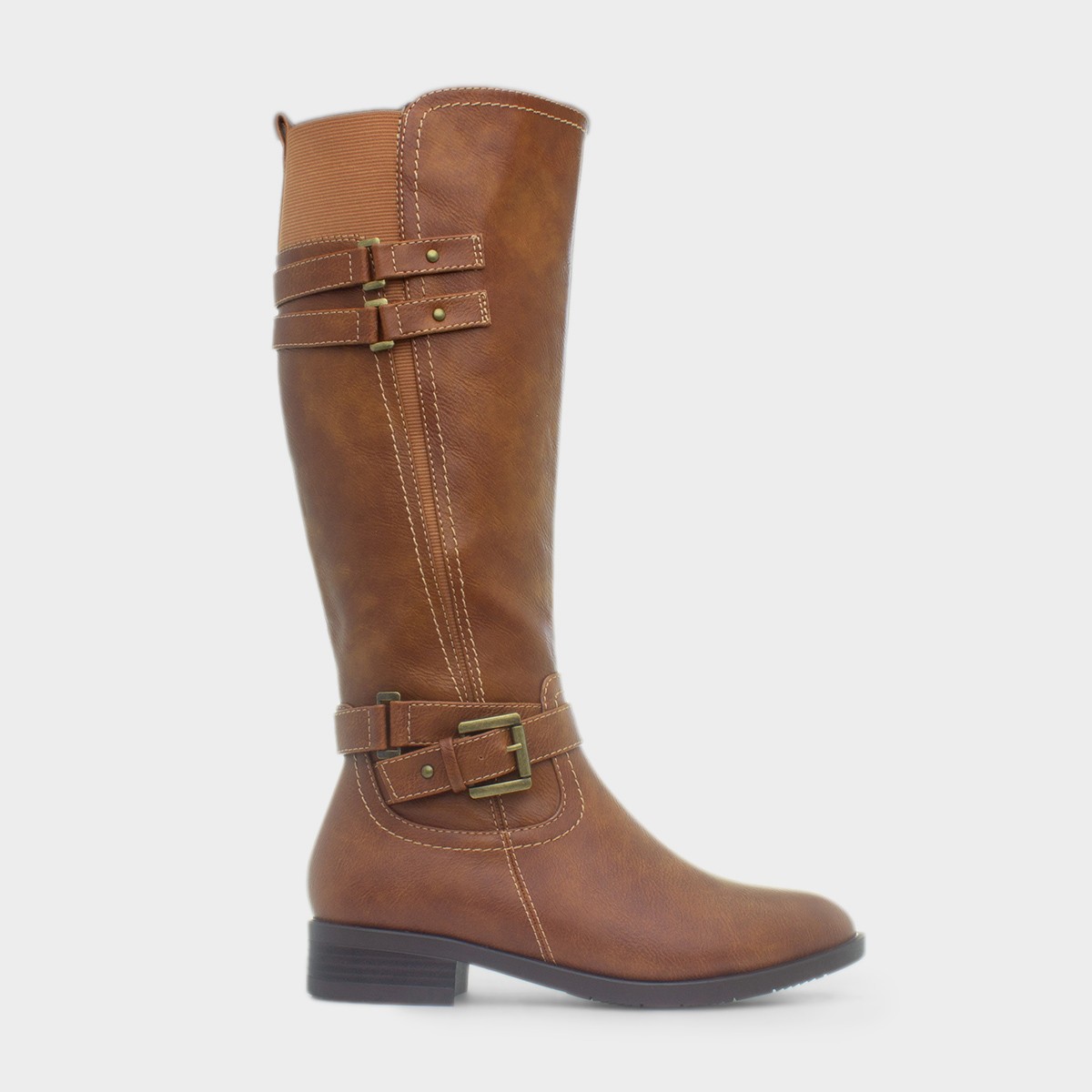 Womens Tan Buckle Knee High Boot