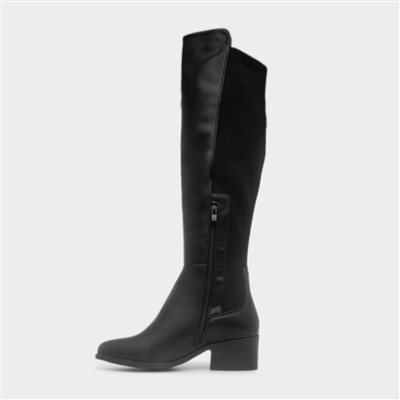 Womens Black Knee High Wide Fit Boot