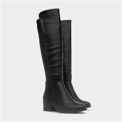 Womens Black Knee High Wide Fit Boot