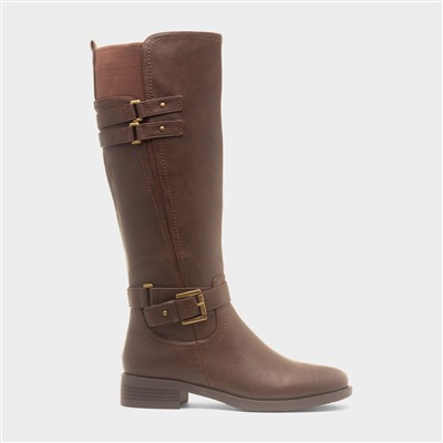 Womens Brown Buckle Knee High Boot