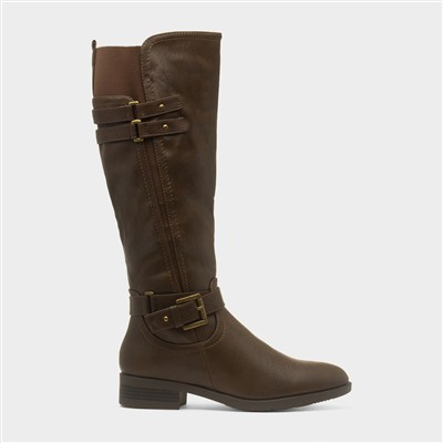 Womens Brown Buckle Knee High Boot