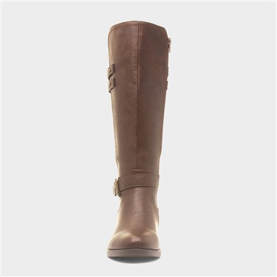Womens Brown Buckle Knee High Boot