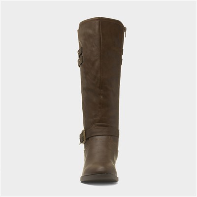 Womens Brown Buckle Knee High Boot