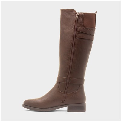 Womens Brown Buckle Knee High Boot