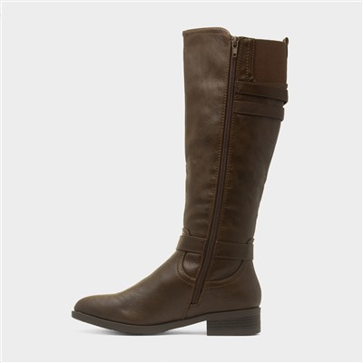 Womens Brown Buckle Knee High Boot