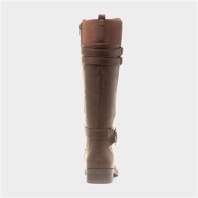 Womens Brown Buckle Knee High Boot