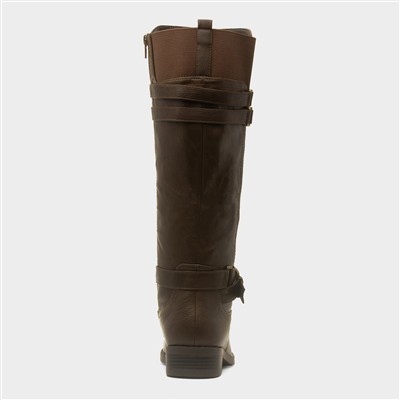 Womens Brown Buckle Knee High Boot