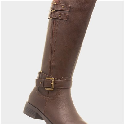 Womens Brown Buckle Knee High Boot