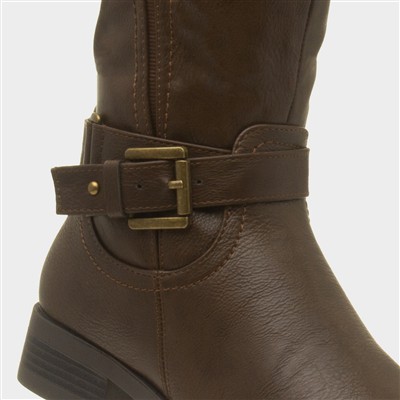 Womens Brown Buckle Knee High Boot