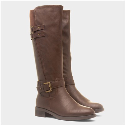 Womens Brown Buckle Knee High Boot
