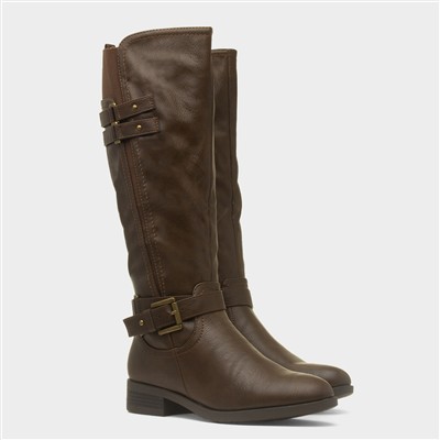Womens Brown Buckle Knee High Boot