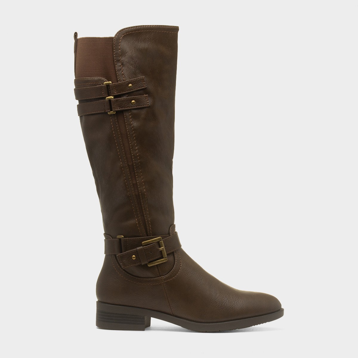 Womens Brown Buckle Knee High Boot