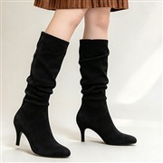 Lilley Womens Black Ruched Slouch Heeled Calf Boot (Click For Details)