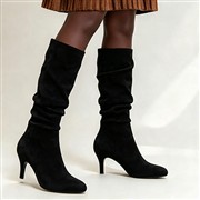 Lilley Womens Black Ruched Slouch Heeled Calf Boot (Click For Details)