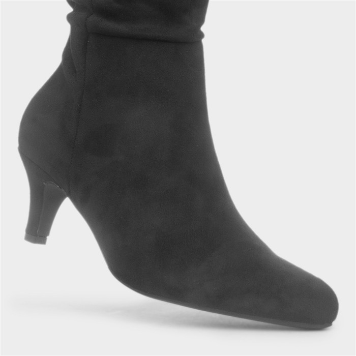 Womens Black Ruched Slouch Heeled Calf Boot