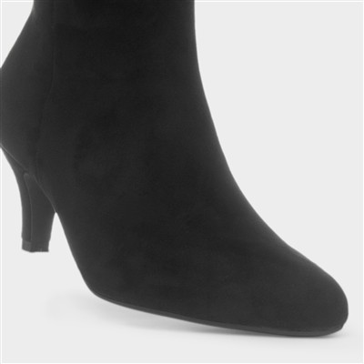 Womens Black Ruched Slouch Heeled Calf Boot