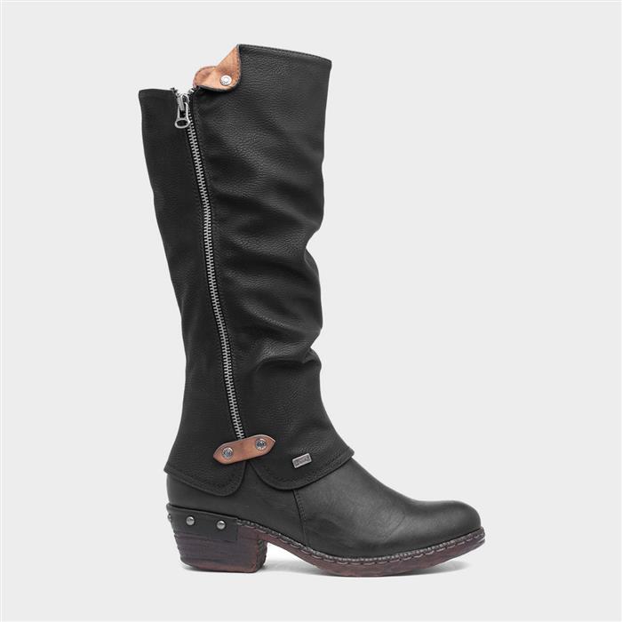 Womens Black Low Heel High Leg Boot