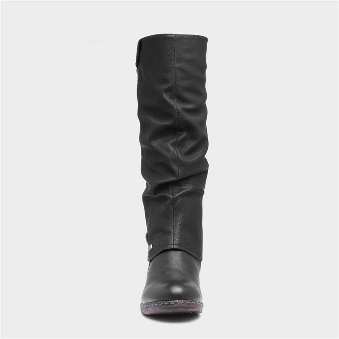 Womens Black Low Heel High Leg Boot