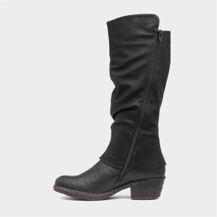 Womens Black Low Heel High Leg Boot