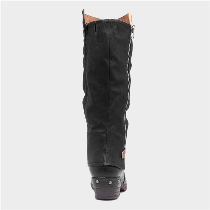 Womens Black Low Heel High Leg Boot