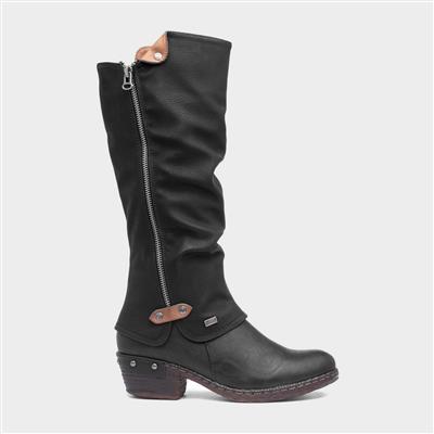 Womens Black Low Heel High Leg Boot