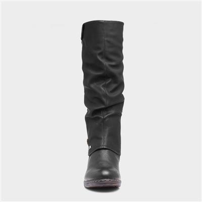 Womens Black Low Heel High Leg Boot