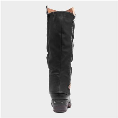 Womens Black Low Heel High Leg Boot