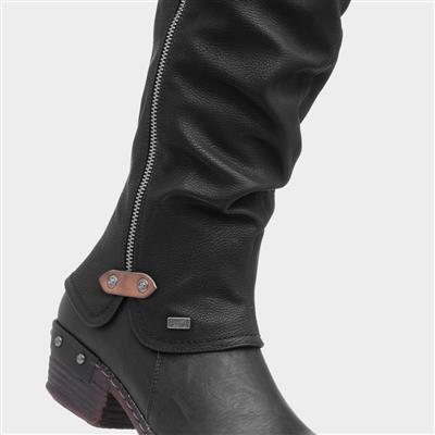 Womens Black Low Heel High Leg Boot
