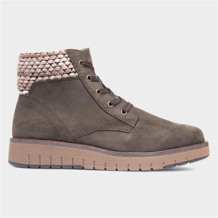 Comb Womens Khaki Lace Up Ankle Boot