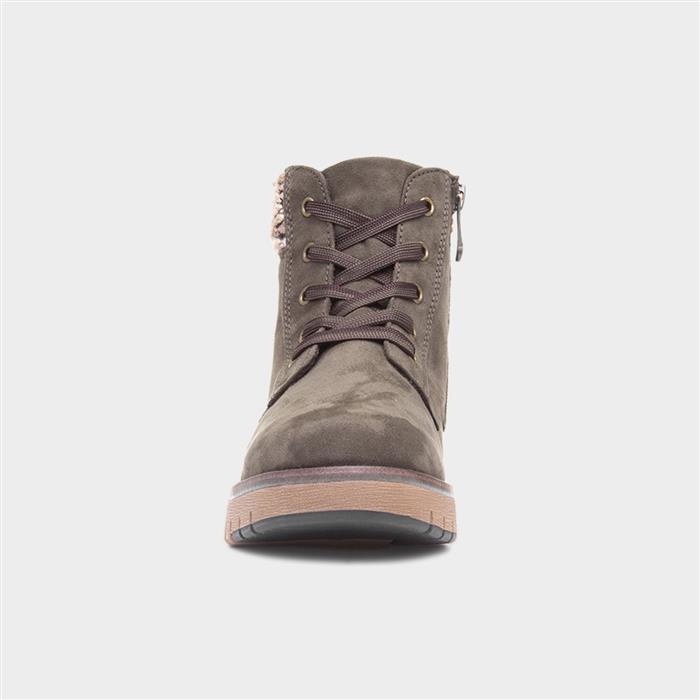 Comb Womens Khaki Lace Up Ankle Boot
