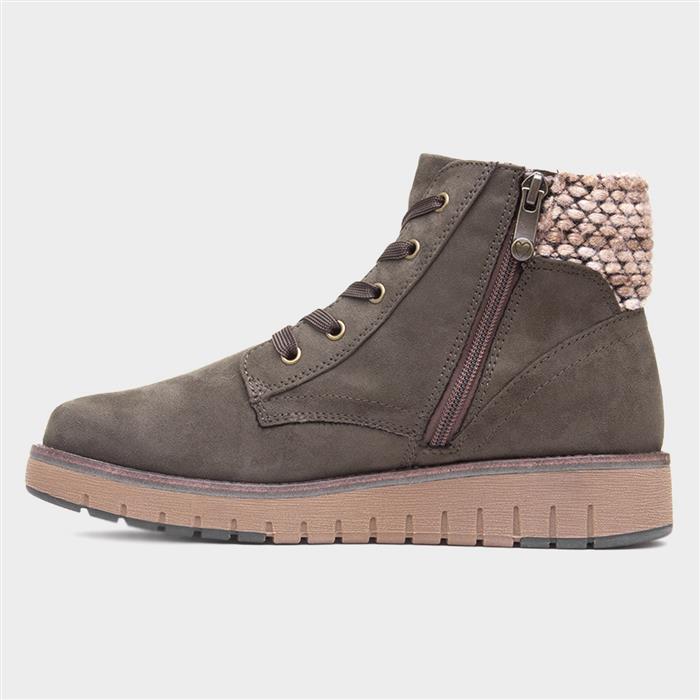 Comb Womens Khaki Lace Up Ankle Boot