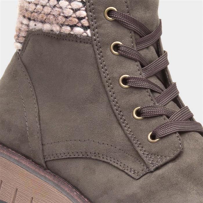 Comb Womens Khaki Lace Up Ankle Boot