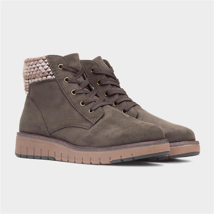 Comb Womens Khaki Lace Up Ankle Boot