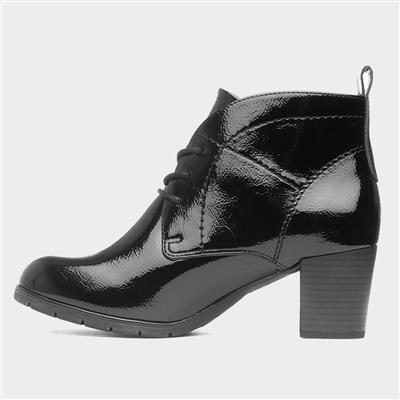 Womens Black Patent Heeled Boot