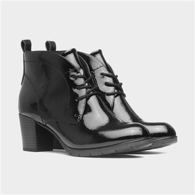 Womens Black Patent Heeled Boot