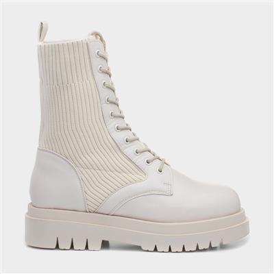 Britney Womens Cream Lace Up Boot