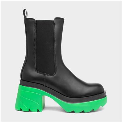 Shaznay Womens Black & Green Chunky Boot