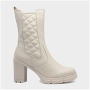 Marco Tozzi Womens Cream Quilted Heeled Boot (Click For Details)