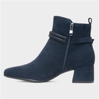 Comb Womens Navy Block Heel Boot