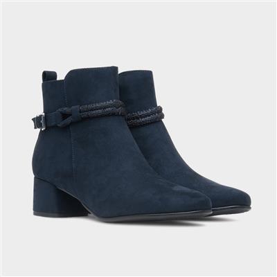 Comb Womens Navy Block Heel Boot
