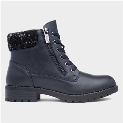 Emmeline Womens Navy Lace Up Boot