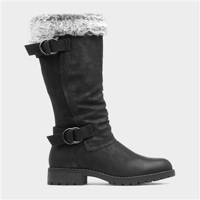 Riviera Womens Black Faux Fur Trim Boot