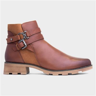 Womens Cognac Leather Ankle Boot