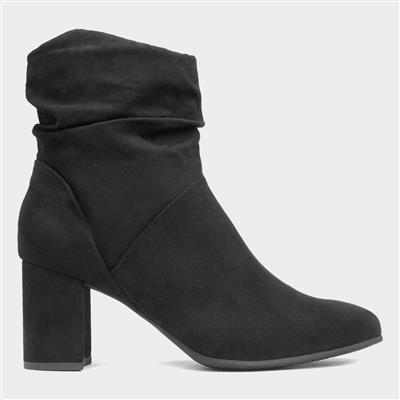 Womens Black Ruched Heeled Ankle Boot