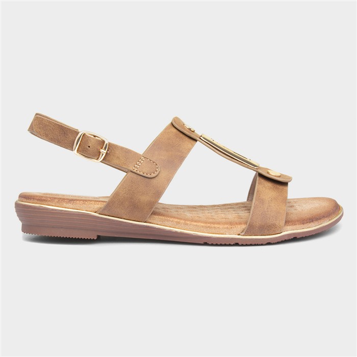 Adora Womens Tan Slingback Buckle Sandal