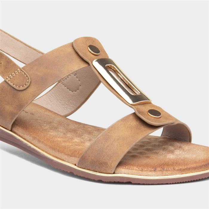 Adora Womens Tan Slingback Buckle Sandal